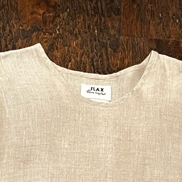 Vintage FLAX Jeanne Engelhart Linen Top Lagenlook Short Sleeve Beige Size 2X - Picture 3 of 5